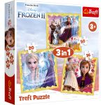 Set puzzle 3 in 1 Trefl Disney Frozen 2, Puternicele Ana si Elsa, 1x20 piese, 1x36 piese, 1x50 piese