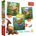 Set puzzle 3 in 1 Trefl Lumea extraordinara a dinozaurilor, 1x20 piese, 1x36 piese, 1x50 piese