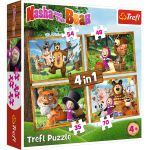 Set puzzle 4 in 1 Trefl Masha and the Bear, Aventurile lui Masha in padure, 1x35 piese, 1x48 piese, 1x54 piese, 1x70 piese