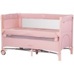 Patut pliabil Chipolino Relax pink marshmallow linen cu laterala culisanta