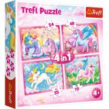 Set puzzle 4 in 1 Trefl Lumea magica a unicornilor, 1x35 piese, 1x48 piese, 1x54 piese, 1x70 piese