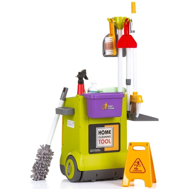 Set jucarie Chipolino Cleaning Trolley cu 16 accesorii