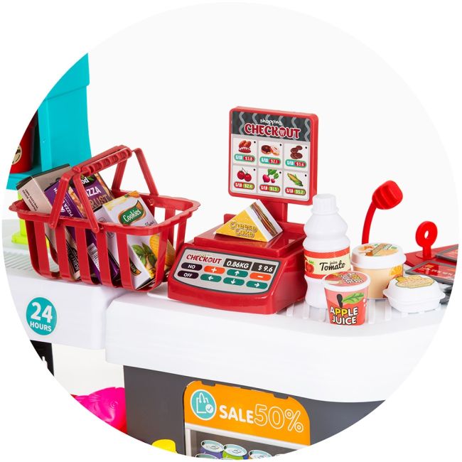 Set jucarie Chipolino Supermarket 87 cm cu lumini, sunete si 81 accesorii