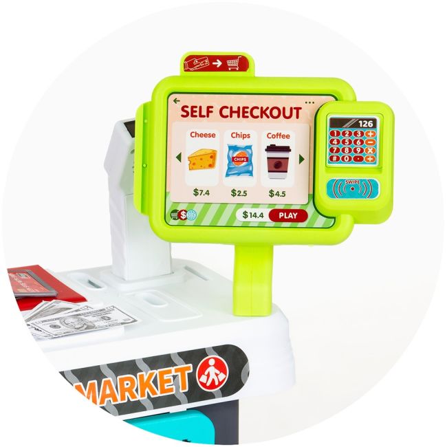 Set jucarie Chipolino Supermarket 87 cm cu lumini, sunete si 81 accesorii