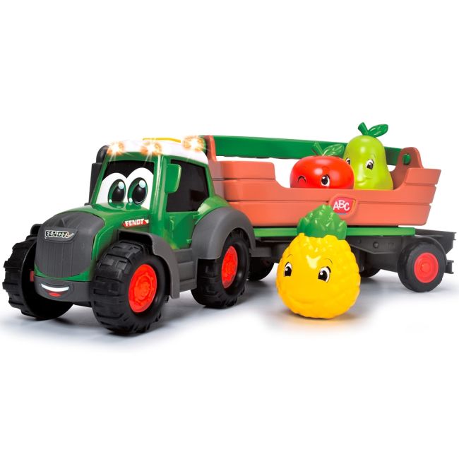 Tractor Simba ABC Freddy Fruit Trailer 30 cm cu lumini, sunete, remorca si figurine