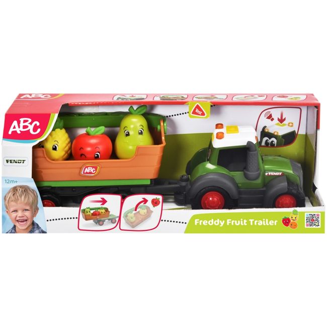 Tractor Simba ABC Freddy Fruit Trailer 30 cm cu lumini, sunete, remorca si figurine