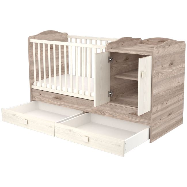 Patut copii transformabil din lemn cu 2 sertare Hubners Sofia Maxi Kombi 120x70 cm crem nisip