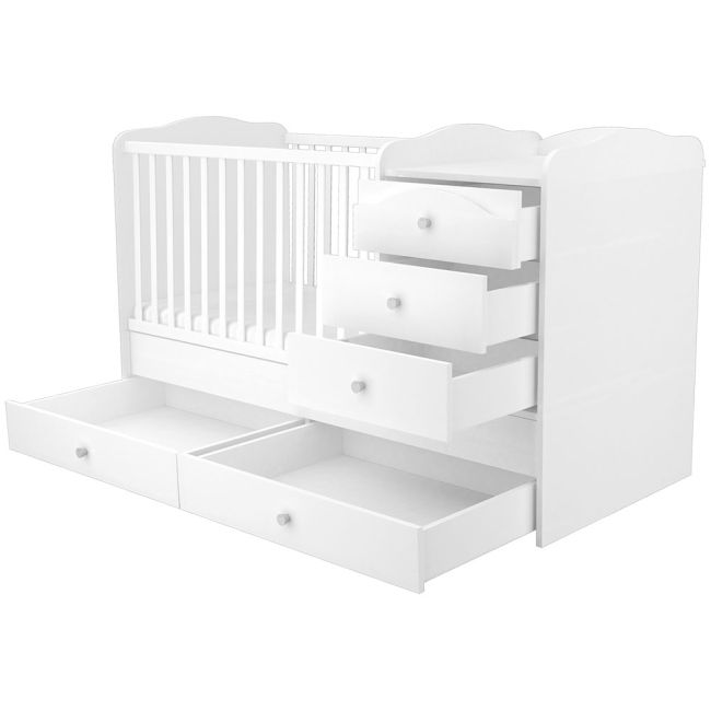 Patut copii transformabil din lemn cu 5 sertare Hubners Matei Maxi Kombi 120x70 cm alb