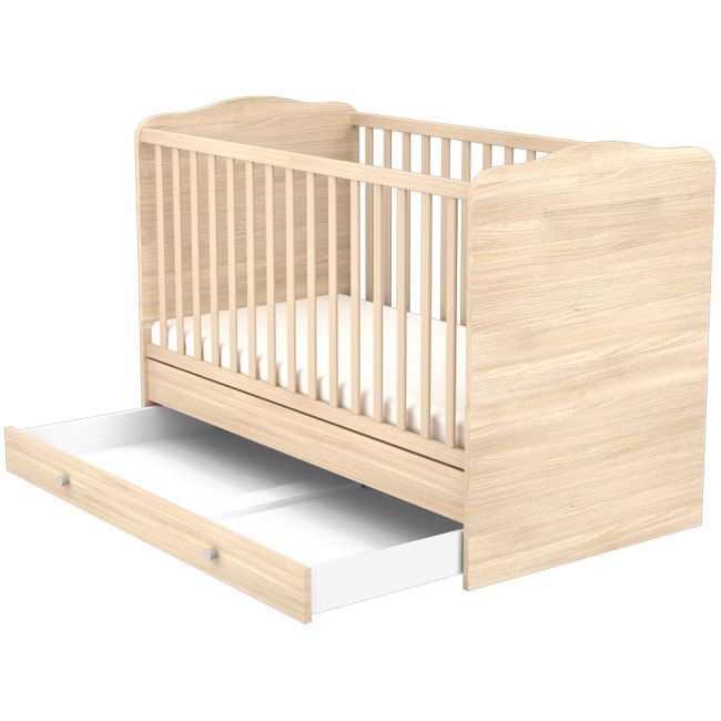 Patut copii transformabil din lemn cu sertar Hubners Eva 140x70 cm natur