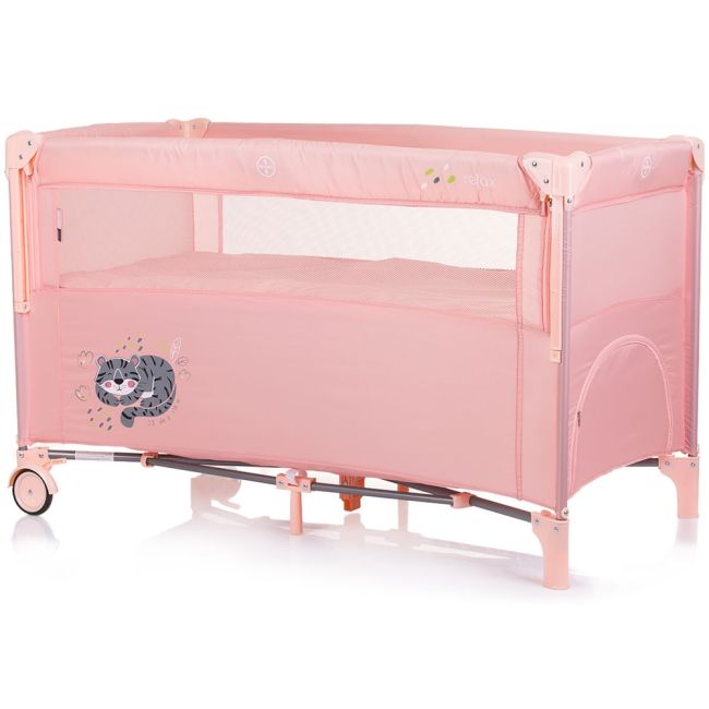 Patut pliabil Chipolino Relax flamingo cu laterala culisanta