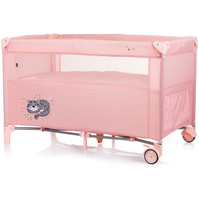 Patut pliabil Chipolino Relax flamingo cu laterala culisanta