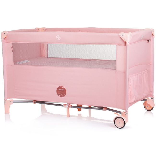 Patut pliabil Chipolino Relax flamingo linen cu laterala culisanta