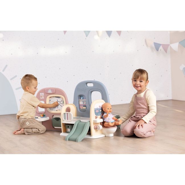 Centru de ingrijire pentru papusi Smoby Baby Care Childcare Center albastru roz cu accesorii