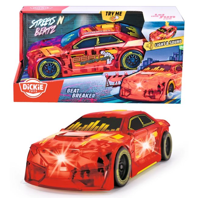 Masina Dickie Toys Beat Breaker 20 cm rosu cu lumini si sunete