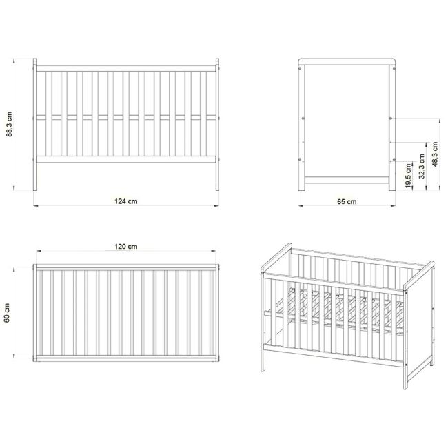 Patut copii din lemn Hubners Paula 120x60 alb