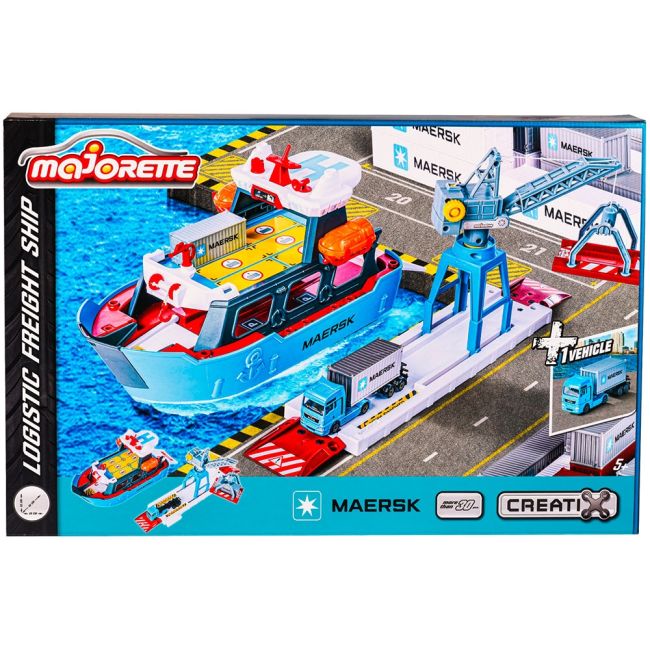 Set Majorette Creatix Logistic Freight Ship cu nava, camion si macara