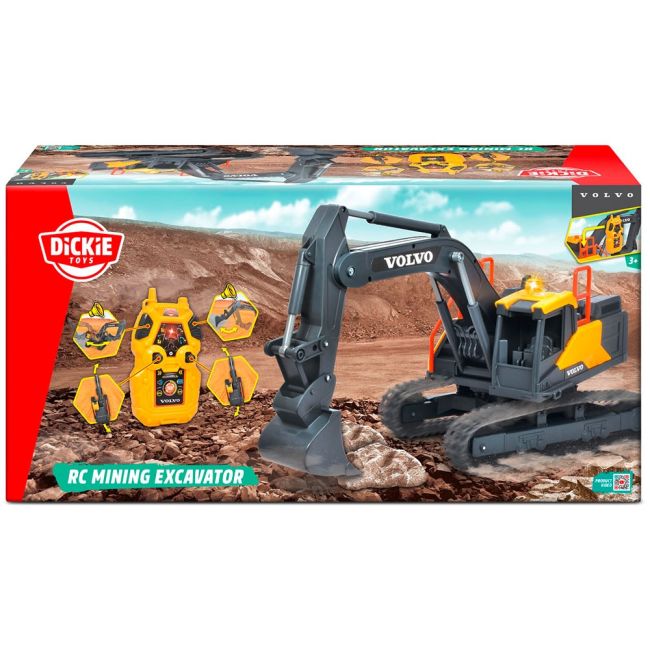 Excavator Dickie Toys Volvo Mining Excavator 60 cm cu telecomanda, lumini si sunete gri