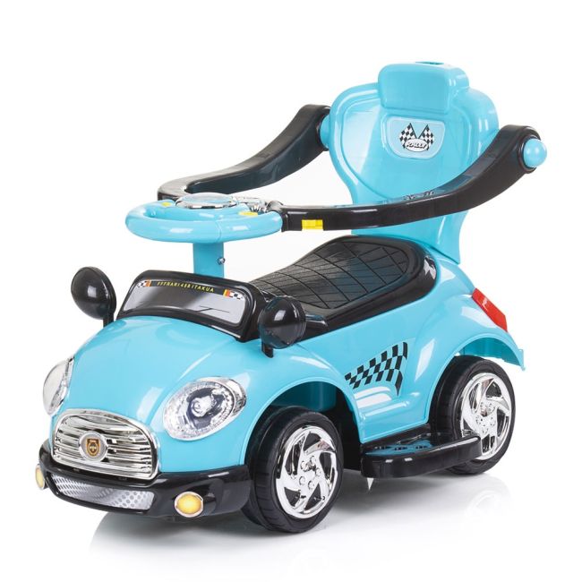 Masinuta de impins Chipolino Super Car blue cu maner si copertina