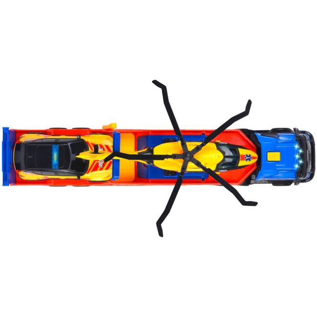 Set Dickie Toys Rescue Transporter 40 cm cu camion, masina, elicopter si accesorii