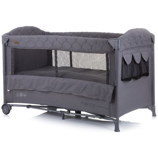 Patut pliabil Chipolino Merida graphite linen cu laterala culisanta