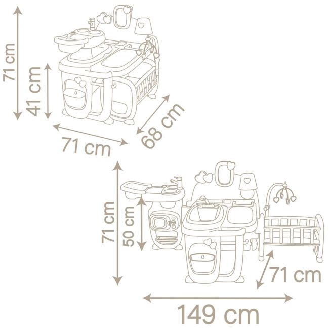 Centru de ingrijire pentru papusi Smoby Baby Nurse Doll`s Play Center maro cu 23 accesorii