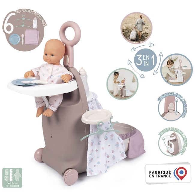 Valiza multifunctionala pentru papusi Smoby Baby Nurse 3 in 1 maro