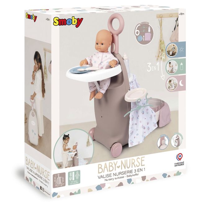 Valiza multifunctionala pentru papusi Smoby Baby Nurse 3 in 1 maro