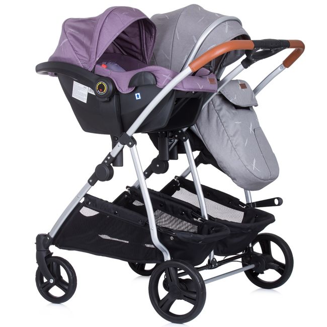 Carucior gemeni Chipolino Duo Smart 3 in 1 anthracite lilac