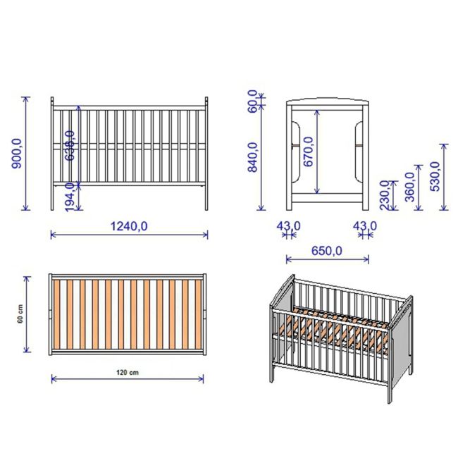 Patut copii din lemn Hubners Karly 120x60 cm venghe
