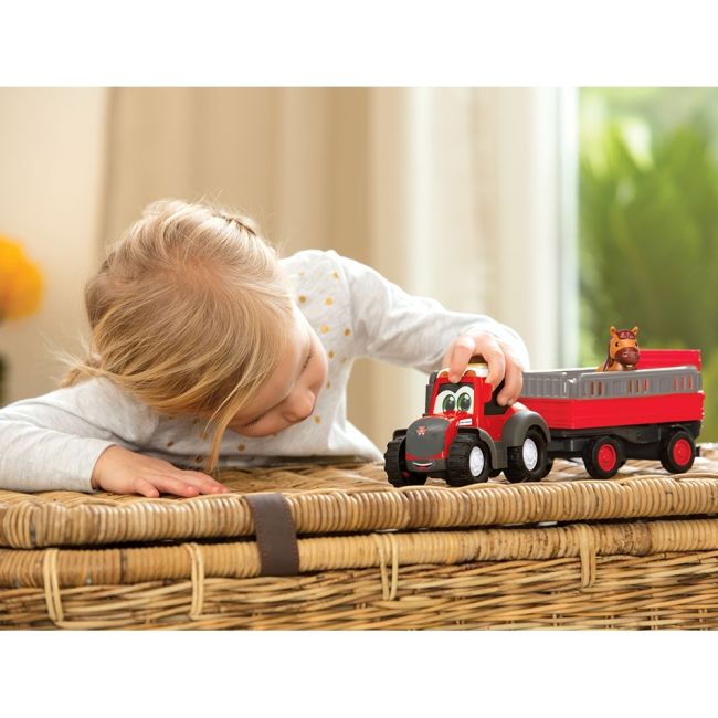 Tractor Dickie Toys Happy Ferguson Animal Trailer cu remorca si figurina