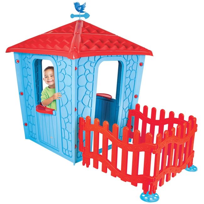 Casuta cu gard pentru copii Pilsan Stone House with Fence blue