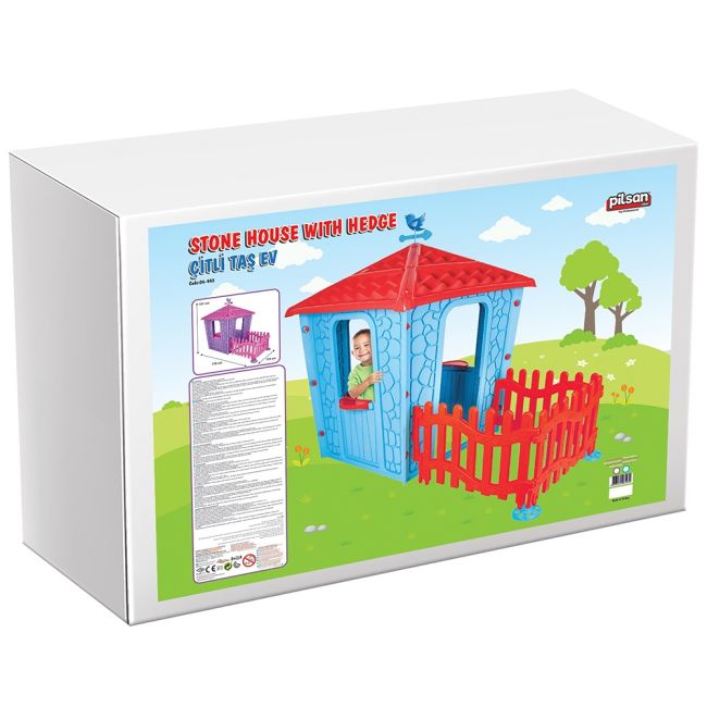 Casuta cu gard pentru copii Pilsan Stone House with Fence blue