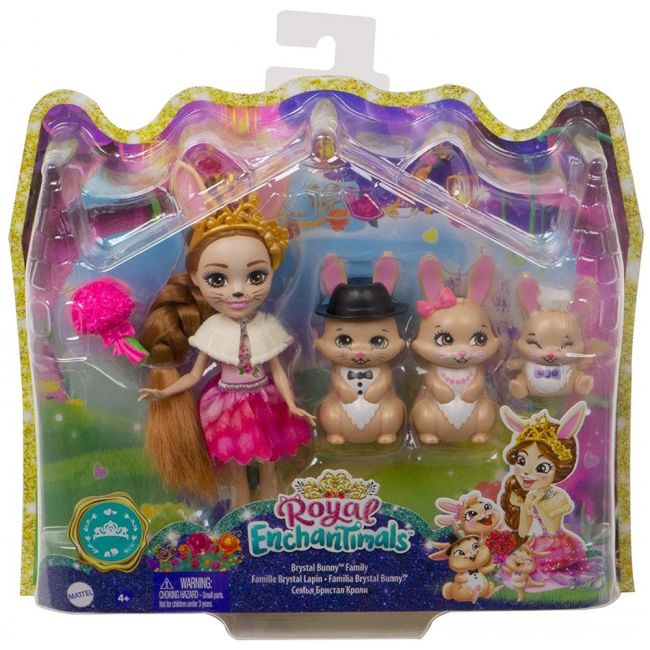 Papusa Enchantimals by Mattel Brystal Bunny Family cu 3 figurine si accesorii