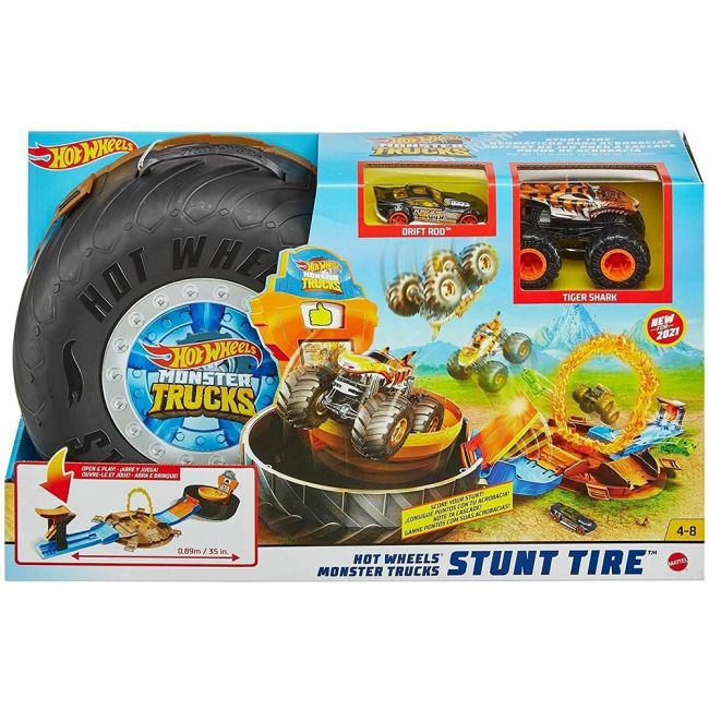 Pista de masini Hot Wheels by Mattel Monster Truck Stunt Tire cu 2 masinute