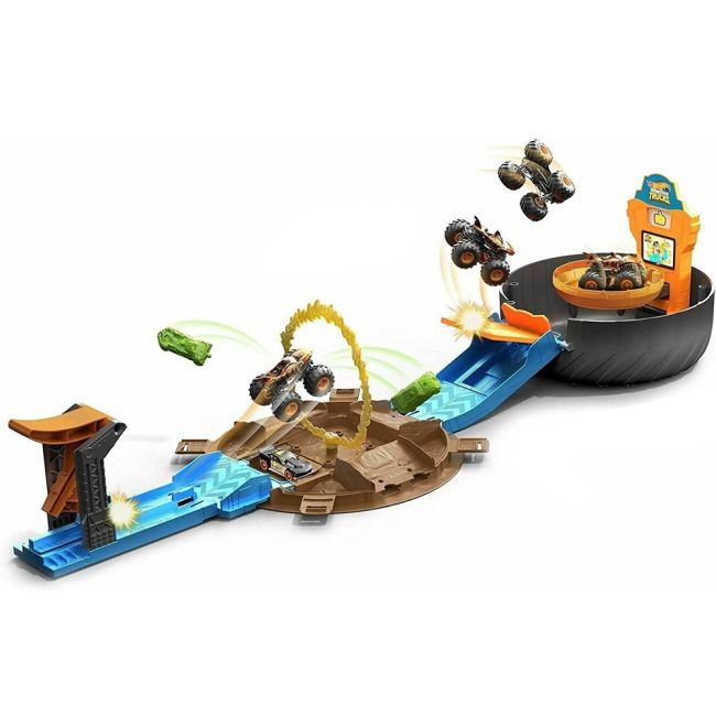 Pista de masini Hot Wheels by Mattel Monster Truck Stunt Tire cu 2 masinute