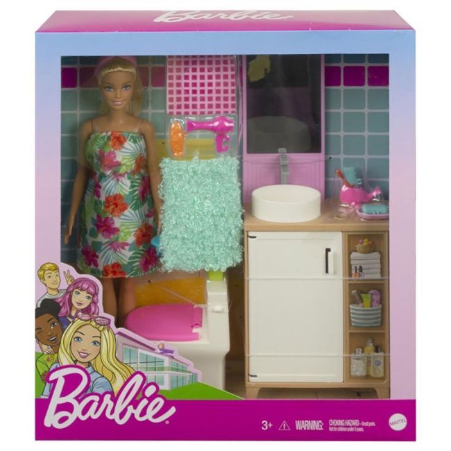 Set Barbie by Mattel Mobilier baie cu papusa si accesorii GRG87