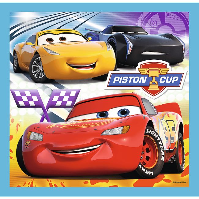 Set puzzle 3 in 1 Trefl Disney Cars, Pregatiri pentru cursa, 1x20 piese, 1x36 piese, 1x50 piese
