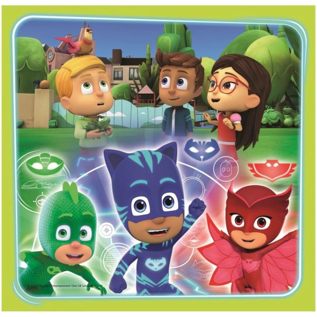 Set puzzle 3 in 1 Trefl Eroi in Pijama, Gata de actiune, 1x20 piese, 1x36 piese, 1x50 piese