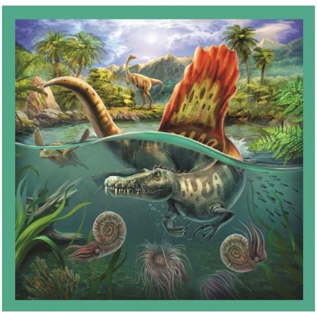Set puzzle 3 in 1 Trefl Lumea extraordinara a dinozaurilor, 1x20 piese, 1x36 piese, 1x50 piese