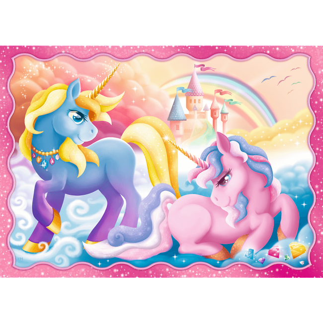 Set puzzle 4 in 1 Trefl Lumea magica a unicornilor, 1x35 piese, 1x48 piese, 1x54 piese, 1x70 piese