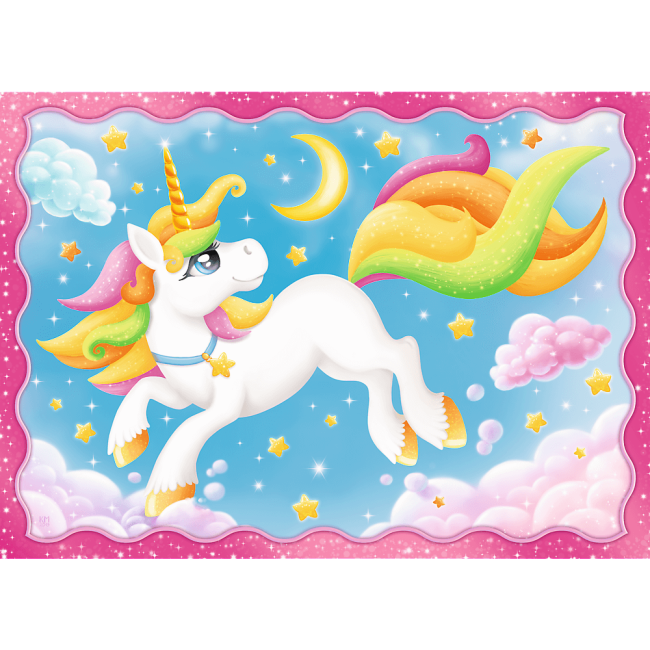Set puzzle 4 in 1 Trefl Lumea magica a unicornilor, 1x35 piese, 1x48 piese, 1x54 piese, 1x70 piese