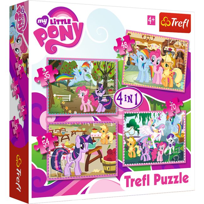 Set puzzle 4 in 1 Trefl My Little Pony, Poneii in vacanta, 1x35 piese, 1x48 piese, 1x54 piese, 1x70 piese
