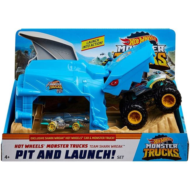 Pista de masini Hot Wheels by Mattel Monster Truck Pit and Launch Shark Wreak cu 2 masinute