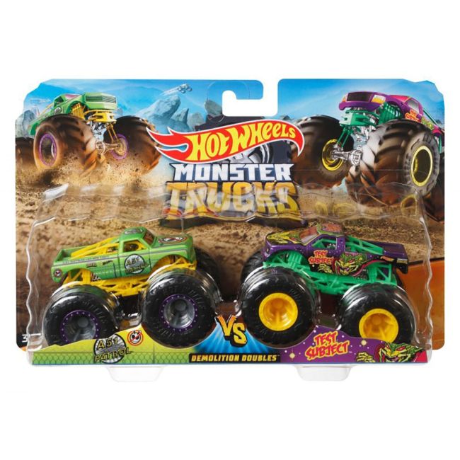 Set Hot Wheels by Mattel Monster Trucks Demolition Doubles A51 Patrol vs Test Subject