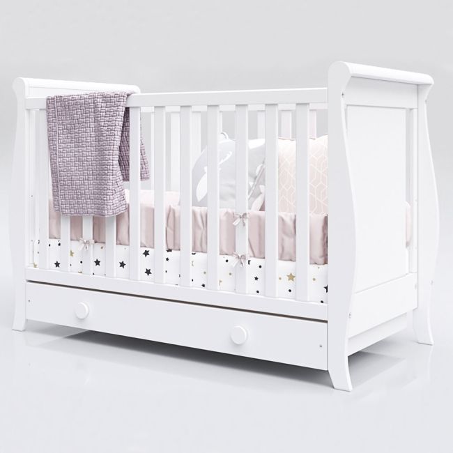 Patut copii din lemn Hubners Mira 120x60 cm alb cu sertar