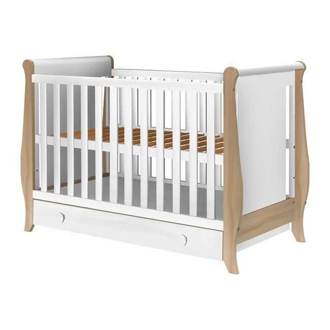 Patut copii din lemn Hubners Mira 120x60 cm alb-natur cu sertar