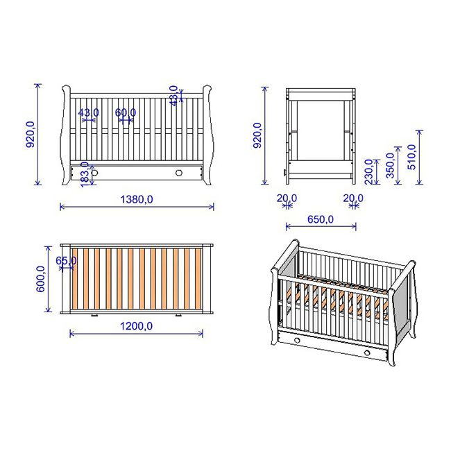 Patut copii din lemn Hubners Mira 120x60 cm alb-natur cu sertar