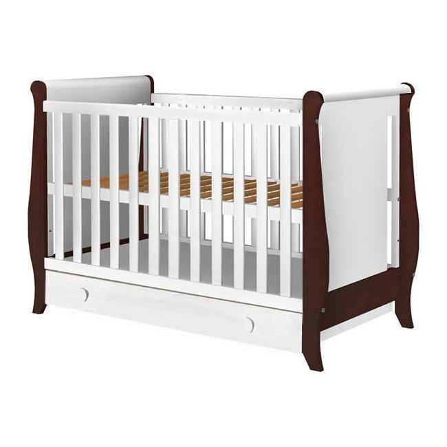 Patut copii din lemn Hubners Mira 120x60 cm alb-venghe cu sertar
