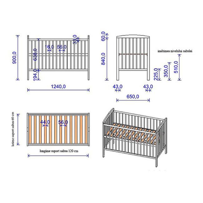 Patut copii din lemn Hubners Anzel 120x60 cm alb