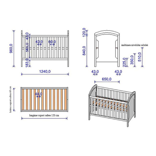 Patut copii din lemn Hubners Hansell 120x60 cm alb-venghe